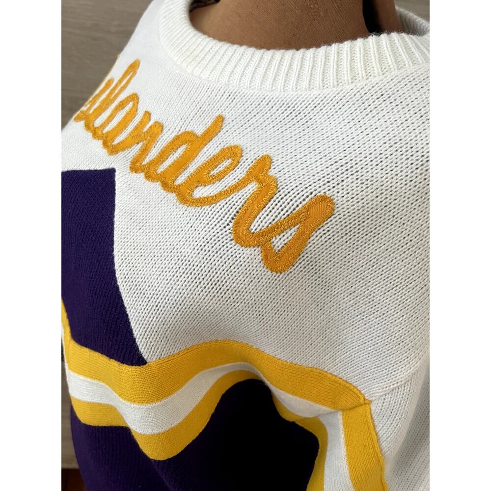 Dehan Sz L Vintage Cheerleader Sweater Purple Acrylic 80's Uniform Islanders - Picture 5 of 13